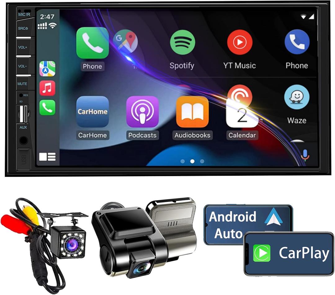 Naifay Double Din Car Stereo with Dash Cam | 7INCH Touchscreen Car Radio Receivers Support with Apple Carplay & Android Auto, Bluetooth, Backup Camera, Mirror Link, Voice Control, SWC, FM/USB/TF/AUX Naifay Double Din Car Stereo with Dash Cam | 7INCH Touchscreen Car Radio Receivers Support with Apple Carplay & Android Auto, Bluetooth, Backup Camera, Mirror Link, Voice Control, SWC, FM/USB/TF/AUX
