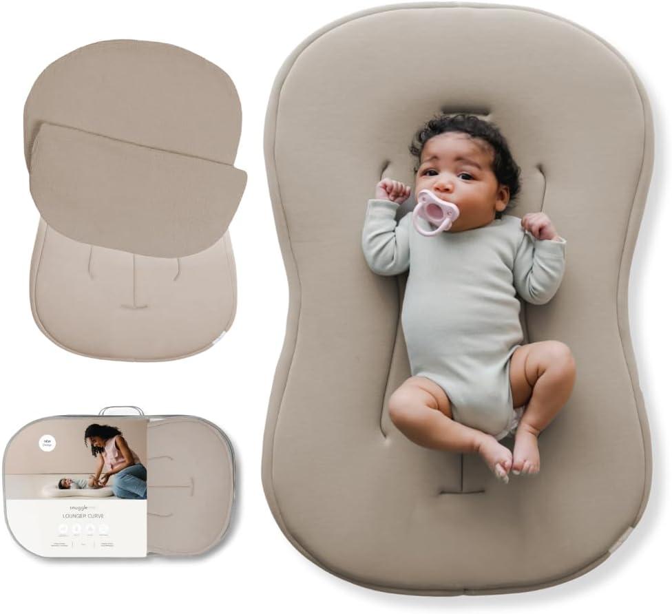 snuggle me Baby Lounger Curve (0-6 Months) - Premium Organic Cotton with Foam Core, Machine-Washable Cover, Buttery-Soft & Breathable CSPC Compliant Infant Lounger Baby Nest with Travel Bag - Birch