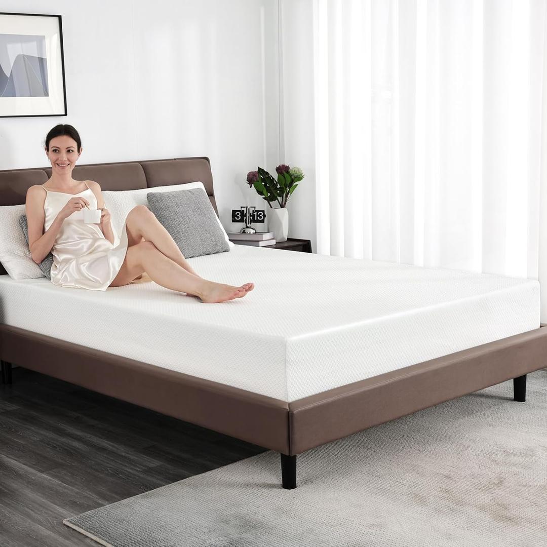 King Size Memory Foam Mattress 10 Inch with Tencel Cover, Premier Cool Green Tea/Gel Bed Mattresses in a Box, Dual Side Medium Firm/Firm-Mattress for Back Pain, CertiPUR-US,Made in USA,80'' x 76''