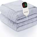 JKMAX Heated Electric Blanket Full Size - 72"x84" Heating Blanket with 10 Heating Levels & 5 Time Settings Over-Heat Protection, Winter Warmer for Adults with ETL Certification（White And Blue)