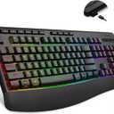 E-YOOSO Wireless Bluethooth Silent Backlit Gaming Keyboard,Tri-Mode BT5.0/2.4GHz/Wired,8 RGB Light up,Ergonomic,USB C Rechargeable,for Typing/Office/Home/PC Computer/Mac/Laptop/IPad/Xbox/PS5