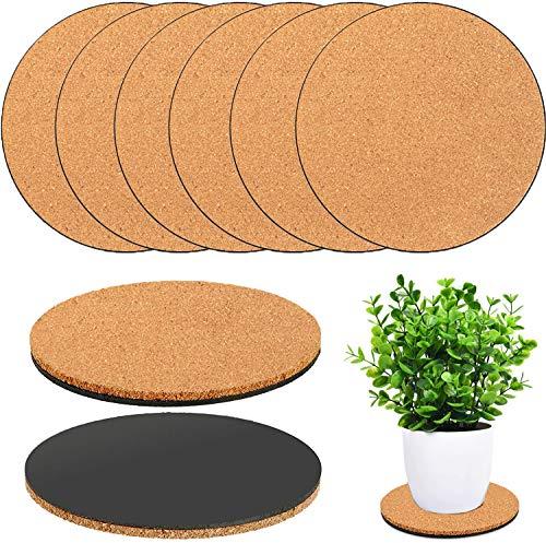Venyat 6 Pieces Cork Plant Coasters, 4 Inch Cork Plant Mats, Cork Coaster for Planters, Plant Coasters for House Plants Indoors (Nude & Black)