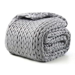 Goodhipi Hand-Knit Weighted Blanket for Adult, Cotton Heavy Blankets, Chunky Knit Throws, Cooling Weighted Blanket, Comfortable Sleep Soft Breathable Blanket Gifts (Moonlight Lime, 40"*60", 8lbs)