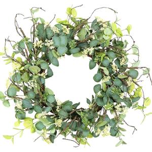 24 Inch Eucalyptus Foliage Spring Summer Wreath for Front Door, Summer Wreath for Grapevine Farmhouse with Silk Printing Dollar Leaves for Festival Celebration Front Door Wall Window Home Dcor (Green)