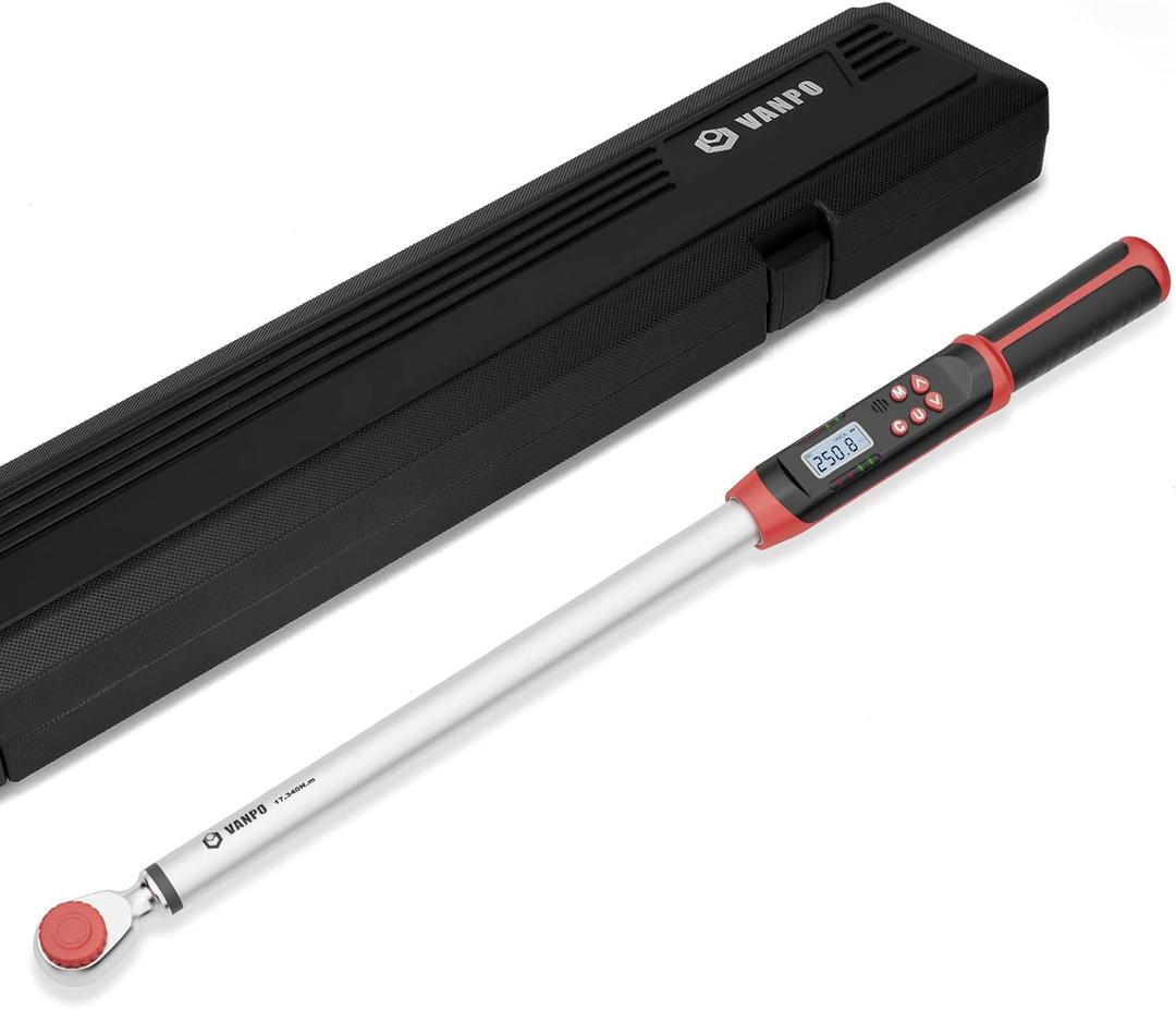 VANPO 1/2-Inch Drive Digital Torque Wrench(12.5-250.8 ft-lbs./17-340Nm), Accurate to ±2%, Electronic Torque Wrench Set with Buzzer & LED Indicator for Bike Moto Car
