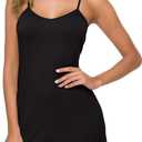 AUHEGN Women's Basic Adjustable Spaghetti Strap Cami Slip Mini Dress (Black, XL)