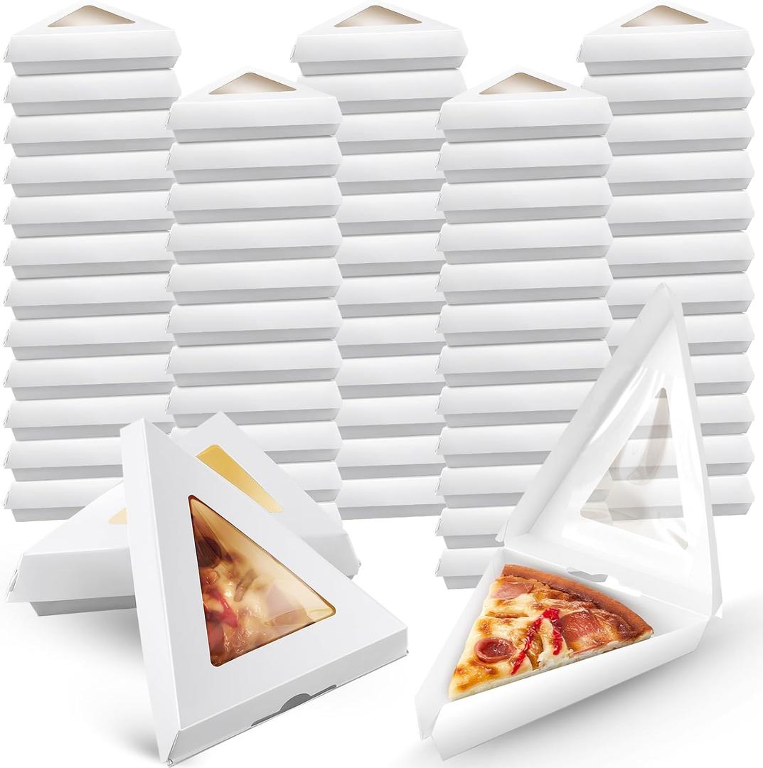 Gilprop 100 Pack Pizza Slice Boxes Bulk, Suits for 12 Inches Reusable Pizza Slice Storage Containers with Windows Wedge Paperboard Plate Food Boxes for Food Cake Tray Slices Storage