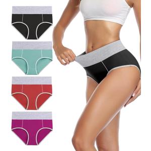 wirarpa Women's Cotton Underwear High Waist Breathable Briefs Soft Underpants Ladies Stretch Panties 4 Pack (X-Large)
