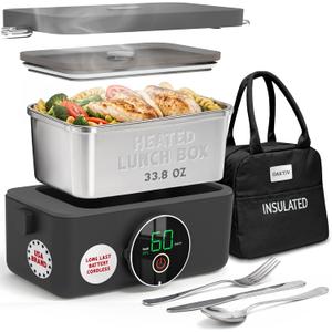 Oaktiv Heated Lunch Box – 45W Cordless Electric Lunch Box for Adults, 33.8oz Rechargeable Food Warmer with Timer & Carrying Case