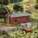 O Scale Log Cabin Painted Model Barn Stable Kit Unassembled for Model Trains Layout JZO02P (Red)