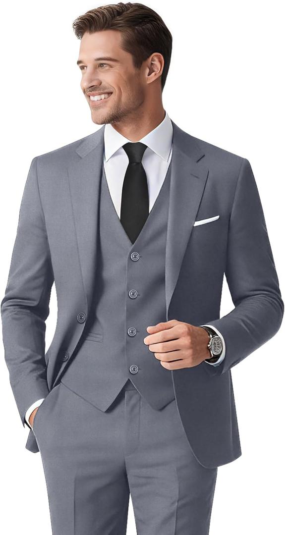 Gentle Season Men's 6 Pieces Slim Fit Dark Gray Suit Elegant Solid One Button Single Breasted Tuxedos Suits for Men Prom Party Wedding & Business Blazer Vest Pants Set Regular 38