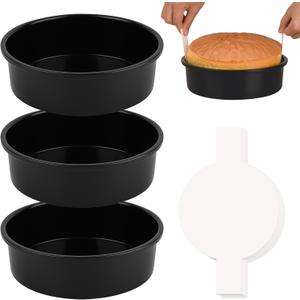 HUAKENER 6 Inch Cake Pan - Set of 3 Round Cake Pans with 100 Pieces Parchment Paper, Non-stick Cake Baking Pans, Dishwasher Safe