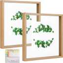 MUYE 10x10 Floating Frame Set of 2,Double Glass Square Photo Frame,Display Any Size Photo up to 10x10,Wall Mount or Tabletop Standing,Natural