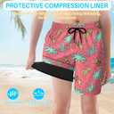 FABUVIEW Boys Swim Trunks with Compression Liner for 7-16 Years,Pineapple Pattern Quick-Dry Swim Shorts for Kids Teens, Breathable Sun Protection Board Shorts, Adjustable Drawstring Swimsuit