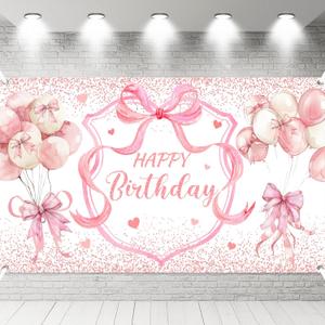 6 x 3.6 ft Pink Bow Coquette Birthday Decorations Bow Backdrop for Party Decor for Girls Women Photography Backgrounds Bachelorette Supply
