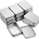 JUXYES Pack of 12 Rectangular Storage Tins Box With Lid, Metal Silver Empty Tins Box Containers Mini Storage Box Organizer For Candles Candies Gifts Balms, 4.5 x 3.14 x 1 Inch