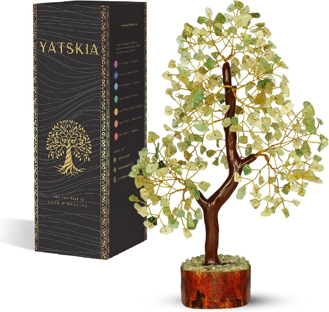 Green Jade Stone - Tree of Life, Bonsai Jade Tree, Crystal Tree, Artificial Trees, Green Jade Healing Money Tree, Crystal Money Tree, Gifts (9in)