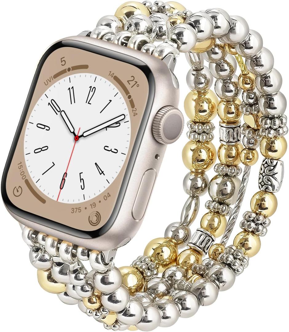 KOREDA Beaded Bracelet Compatible for Apple Watch Band 38mm 40mm 41mm 42mm 44mm 45mm 46mm Series 11 10 9 8 7 SE Women, Fashion Cute Handmade Elastic Beads Stretch Strap for iWatch Series 6/5/4/3/2/1