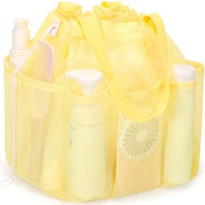 famichan Mesh Shower Caddy Portable with Drawstring, Dorm Room Essentials for College Students Girls & Boys, Large Shower Bag for Camping,Swimming,Gym,Travel,Bathroom - Yellow