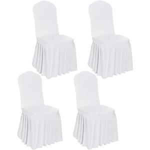 4pcs Chair Covers Stretch Parsons Skirt, Durable Washable Universal Chair Slipcover, Super Fit Spandex Chair Seat Protector Cover for Hotel, Ceremony, Home(White)