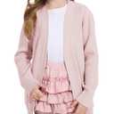WULFUL Girls Long Sleeve Cardigan Kids Casual Open Front Oversized Sweater with Pockets Pink, Size 7-8