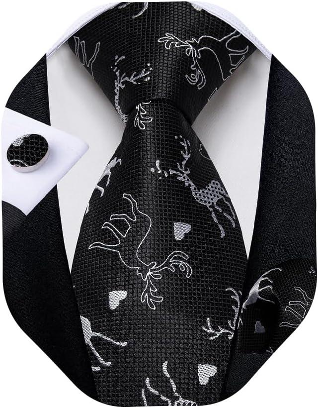 DiBanGu Mens Festival Christmas Tie and Pocket Square Set with Funny Xmas Pattern for Prom Party (Black White)