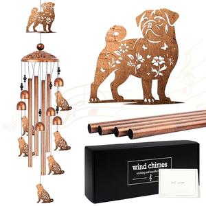 Pug Wind Chimes, Pug Gifts for Pug Lovers Women Men, Dog Metal Windchimes, Outdoor Memorial Housewarming Birthday Gifts, Patio Décor