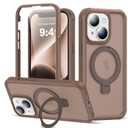 Compatible with iPhone 14 Plus Case with Magnetic Ring Stand [Compatible with Mag-Safe] [Built-in Screen Protector] Military-Grade Drop Protection Matte Translucent Phone Case, Desert Brown