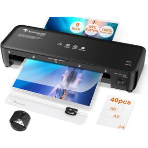 Bonsaii Laminator, 9 Inch 4 in-1 Thermal Laminator Machine Never Jam Technology with 40 Laminting Sheets, Paper Cutter, Corner Rounder for Home Office School Business,Black Set + 40 Pouches