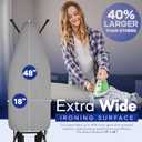 BKTD Extra-Wide Ironing Board 48"18" Large Surface (57" w/Iron Rest) Built-in Clothes Rack, Hanger & Cord Holder Heat-Resistant Cover Heavy-Duty, No Wobble Adjustable Height Black Grey.