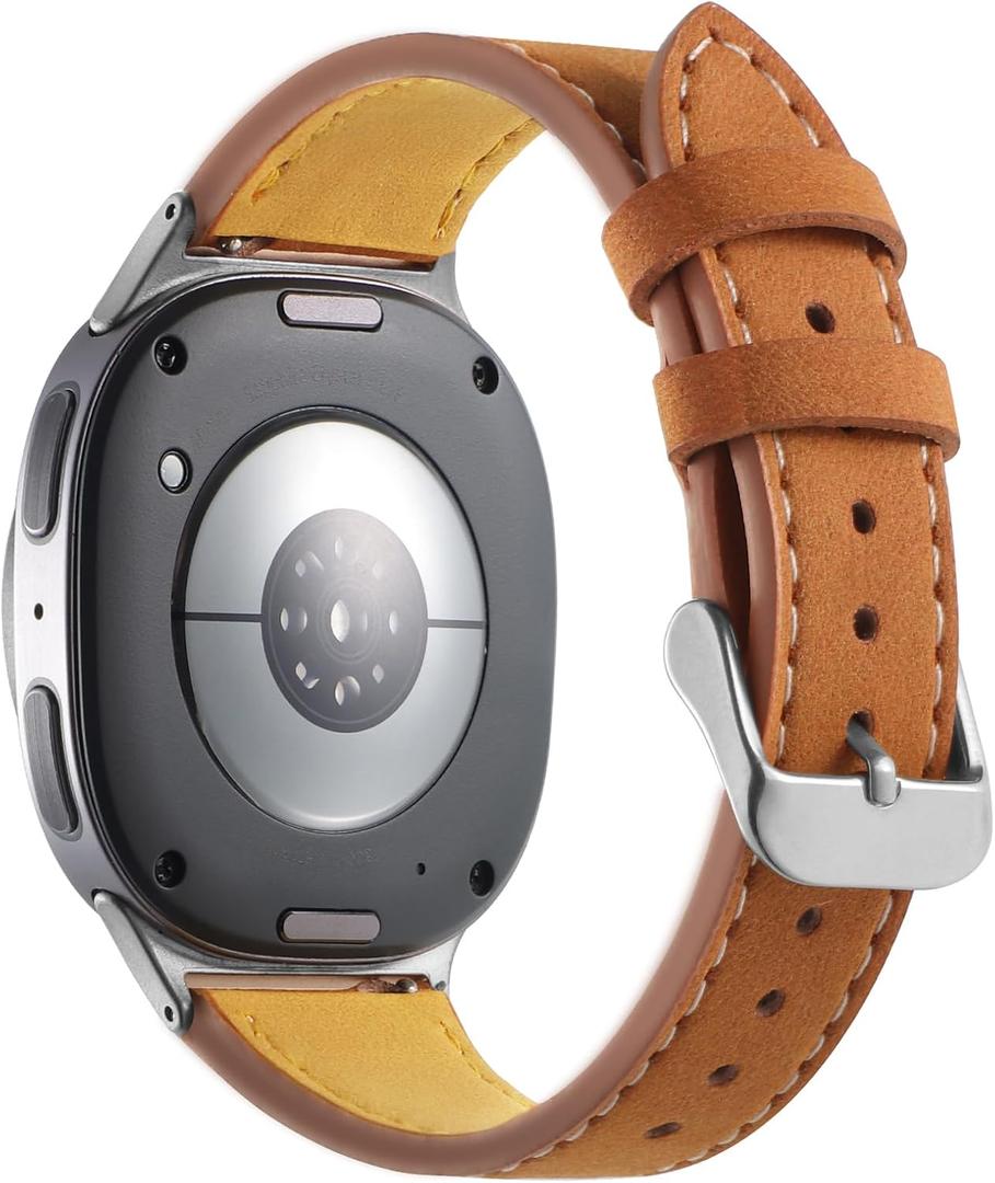 Leather Bands Compatible with Samsung Galaxy Watch 8 40mm/44mm Watch8 Classic 46mm Straps Wristbands Women Men (Frosted Brown with Silver Buckle)