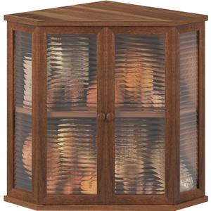 Extra Large Acacia Wood Corner Bread Box for Kitchen Countertop, 16.5 Inch Wooden Breadbox with Glass Wavy Door, Durable Grain Finish, Farmhouse Style Design (Acacia Wood)