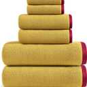 6 Pack Premium Bath Towels Set,2 Bath Towels, 2 Hand Towels, 2 WashCloths,100% Cotton Extra Absorbent Silk Hemming Towels for Bathroom (Yellow)