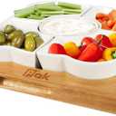 Pak Acacia Wood Serving Tray, 12" Square, Natural Brown & White, 5-Piece Set, Dishwasher Safe, Freezer & Microwave Safe, Perfect for Appetizer, Veggie, Taco, Fruit Platter