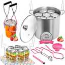 Canning Pot Water Bath Canner with Rack and Lid, 21.5 Quart Stainless Steel Stock Pots, Canning Supplies Starter Kit, Jar Lifter Tongs, Funnels and Full Canning Accessories Tools Set, Pink