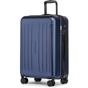 KYME 24-Inch Medium Luggage with Dual 360 Spinner Wheels Hardshell Checked TSA Approved Suitcase for Lightweight Travel (Navy Blue, 24" Checked)