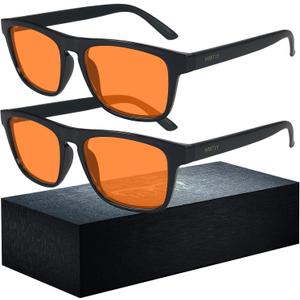 2 pack 99% Blue Light Glasses Men Woman, Computer Gaming Glasses Men, Blue Ray Filtering Amber Lens Anti Eye Strain (A2 All Black, Clear)