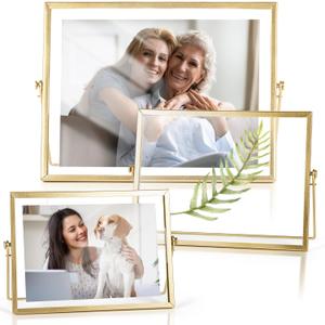 AceList Picture Frame Set of 3 - Gold Metal Floating Photo Frame with Glass Cover - Gold Picture Frame - Floating Frame for Tabletop Display Horizontally Includes 6x8, 7x9, 8x10 (4x6, 5x7, 6x8)