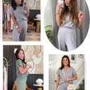 Women's Casual Two Piece Set Crewneck Short Sleeve Ribbed Knit Tops Wide Leg Lounge Outfits (Gray, S)