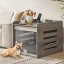 Feandrea Modern Dog Crate Furniture with Charging Station, Medium Kennel Indoor with Flip-up Hidden Acrylic Door, for Small and Medium Dogs up to 45 lb, Pet Side End Table Cage, Heather Greige