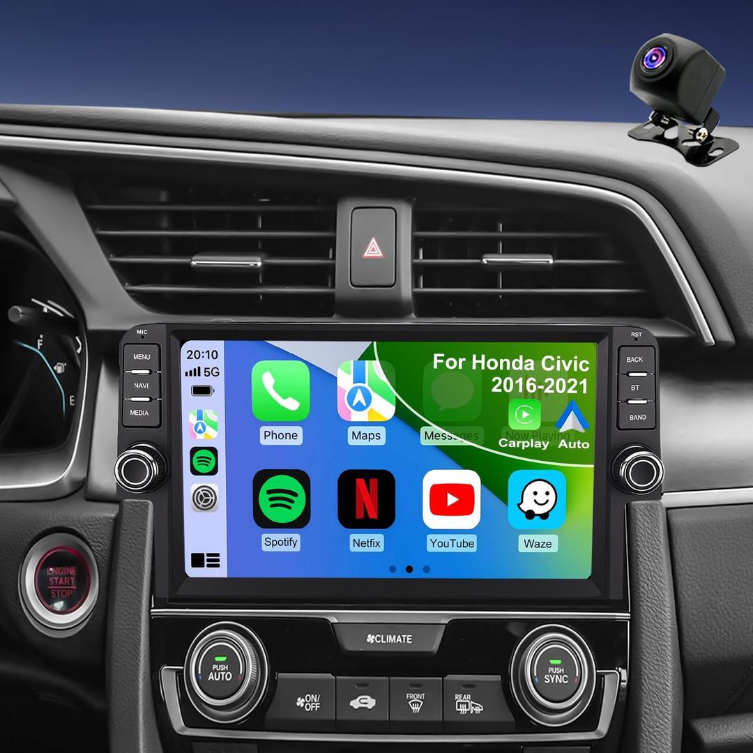 64G Upgrade Car Radio for Honda Civic 2016 2017 2018 2019 2020 2021, 9" Touchscreen Replacement Stereo Accessories, Wireless CarPlay Android Auto 5GWiFi GPS Navigation Plug and Play Camera DSP BT SWC