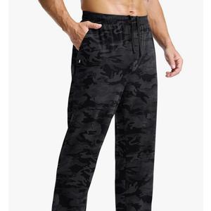 Soothfeel Men's Cotton Sweatpants with Zipper Pockets Open Bottom Yoga Pants Straight Leg Casual Athletic Lounge Sweat Pants, Grey Camo, XL