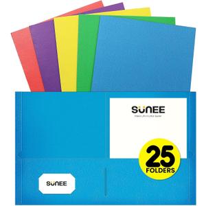 SUNEE Folders with Pockets(25 Pack, Assorted Colors), 2 Pocket Folders Fit Letter Size Paper, Paper File Folder for School Office Home Business (Multicolored)