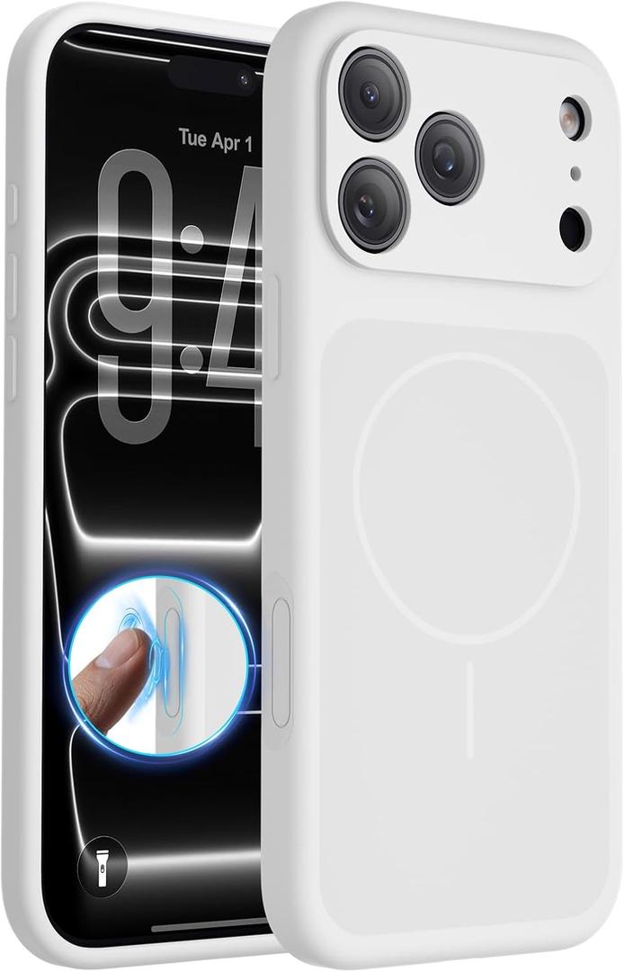 FlyReal Magnetic for iPhone 17 Pro Max Case, Design for iPhones New Back, Compatible with MagSafe, Integrated Silicone Camera Control & Camera Protection Microfiber Lining Case, 6.9", White