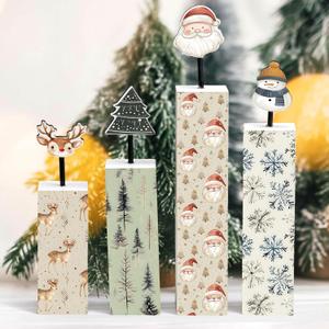 2 x Yerliker 4 Pcs Neutral Christmas Wooden Tiered Tray Decor Set Winter Wood Table Centerpieces Elk Tree Snowman Santa Claus Blocks Signs for Rustic Farmhouse Home Mantle Office Mantel Shelf Desk Decor