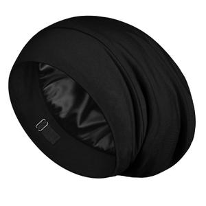 LULUSILK 100% Mulberry Silk Bonnet for Sleeping Women and Men, No More Frizzy Tangled Hair, Real Silk Sleep Cap for Curly Hair, Black, Pack of 1 (One Size)