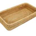 Restokki Rattan Serving Tray, Basket Organizer Tray, Rectangle Tabletop Breakfast Drinks Snack Fruit Storage Platter Handwoven Wicker Tray for Table, Coffee, Home Decor (Small) (7.9" x 4.3" x 1.6")
