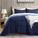 Satisomnia Queen Comforter Set, Navy Blue Bedding Comforters Queen Size, 3 Pieces Down Alternative Bed Comforter Lightweight, Soft Quilted Bed Set Breathable, Reversible All Season Bedding Sets