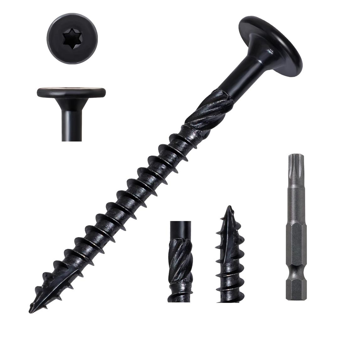 LIONMAX Structural Wood Lag Screws #14 x 2-7/8 Inch, 100-PCS, Heavy Duty Exterior Construction Screw, Rust Resistant Coated for Deck/Timber/Landscape, Flat Head Star Drive, T30 Bit Included, Black