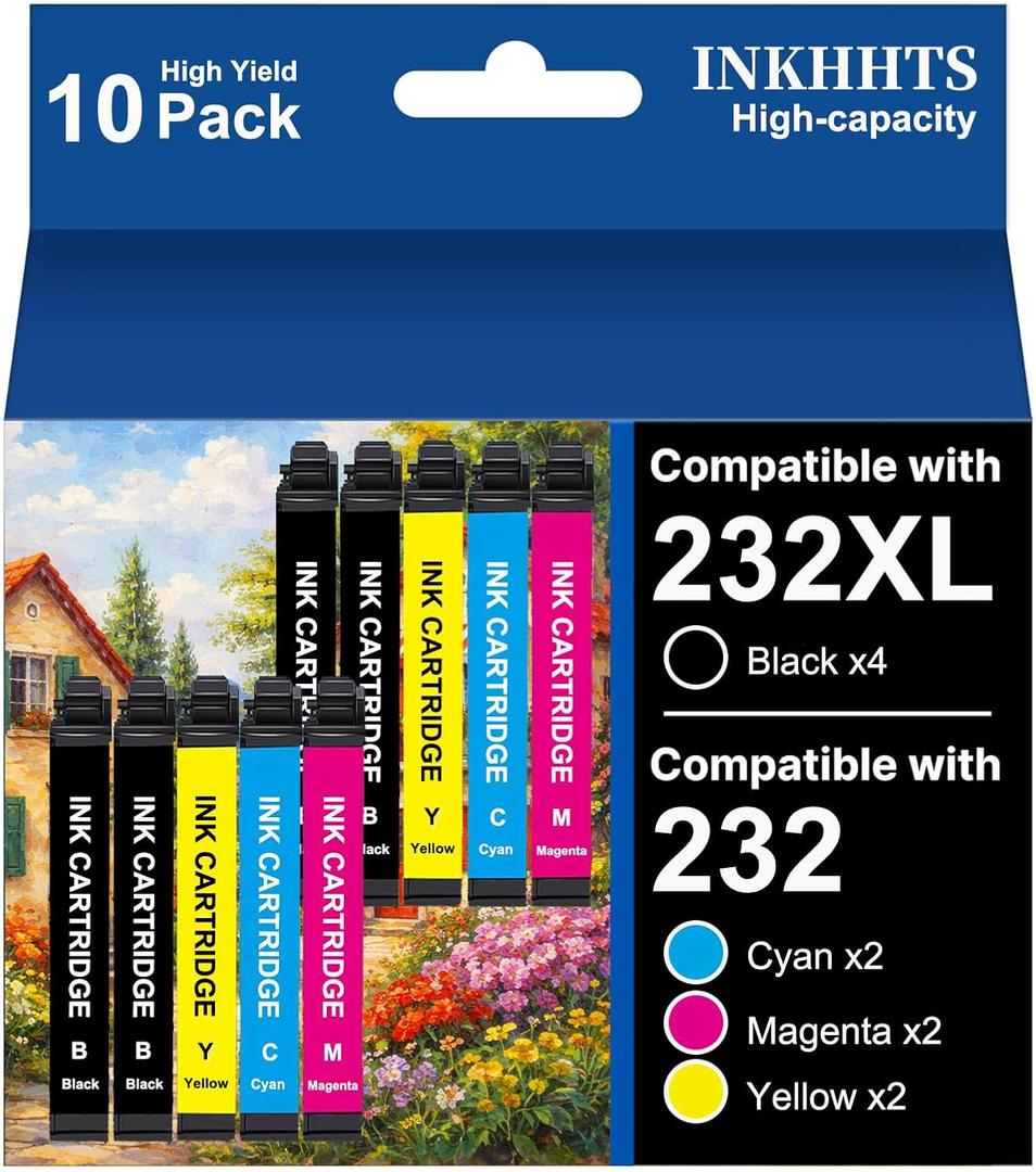 for 232XL Ink Cartridges Latest Upgrade (10-Pack) Remanufactured for Epson 232XL Ink Cartridges Combo Pack Work with Epson Printer XP-4200 XP-4205 WF-2930 WF-2950, 4 Black 2 Cyan 2 Magenta 2 Yellow